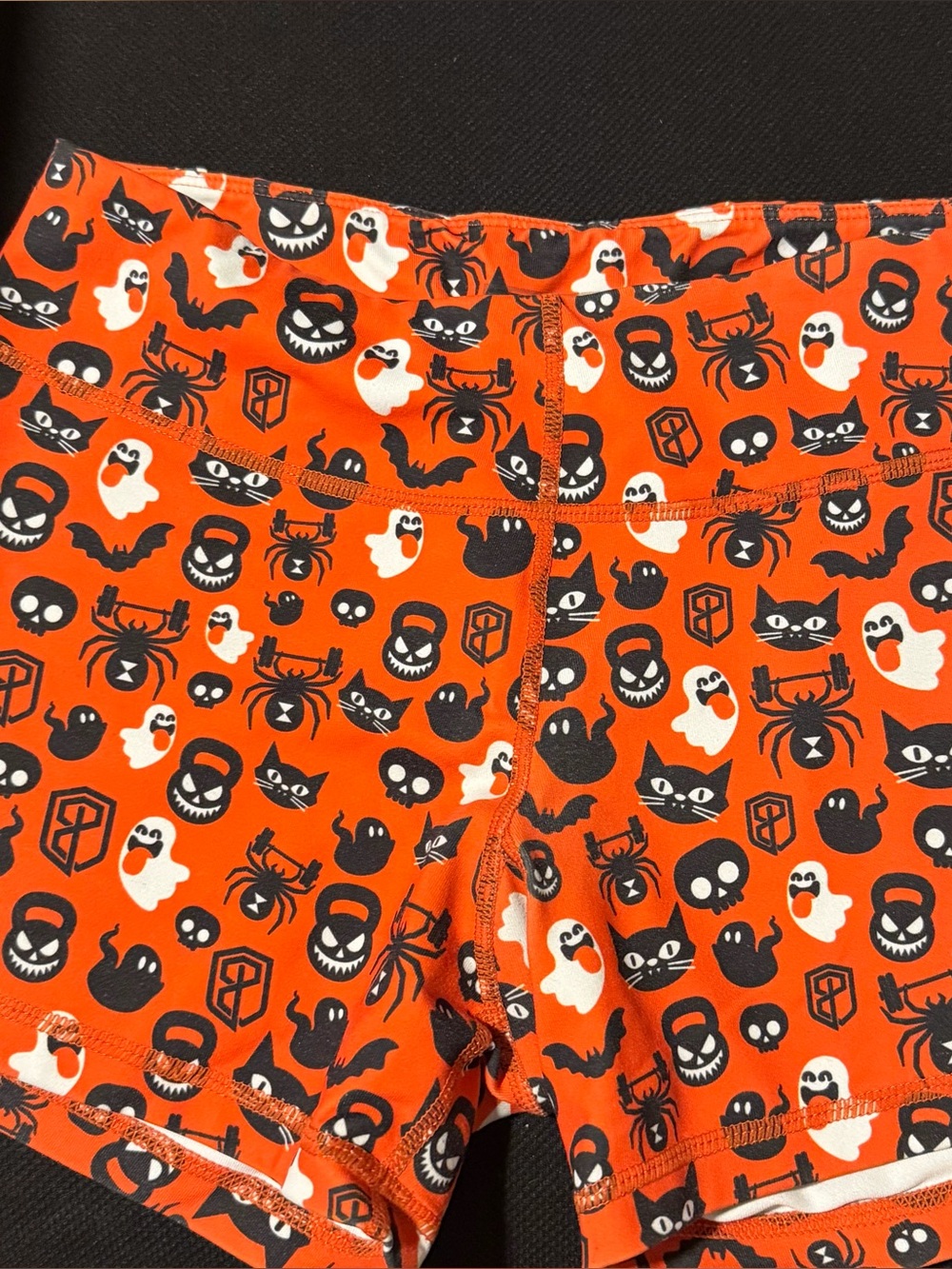 Women Black/Orange Halloween Print Active Shorts